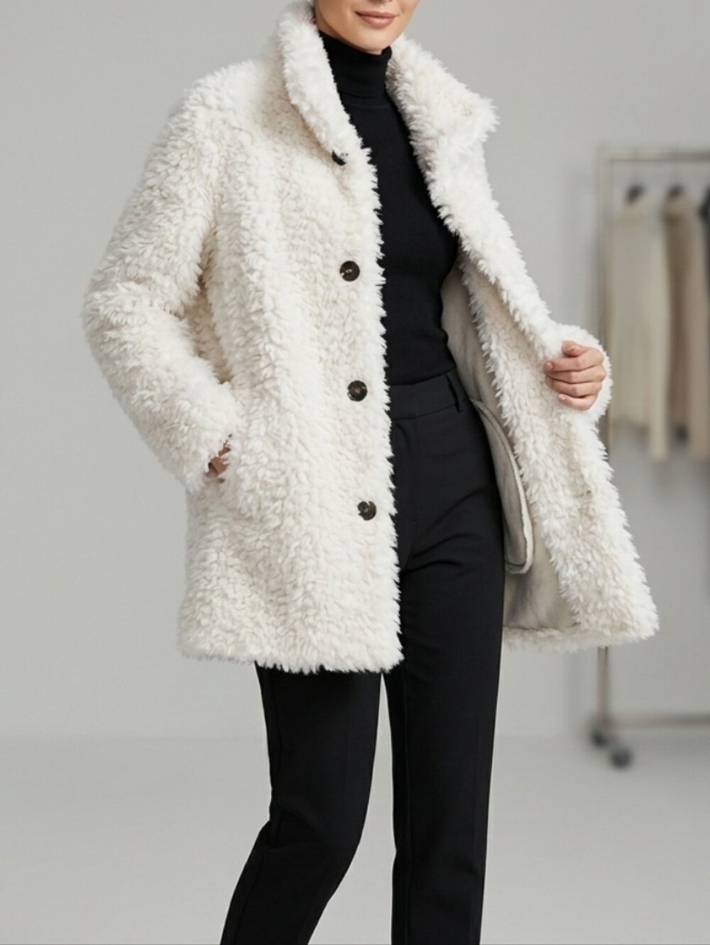 Faux Fur Warm Cream Coat